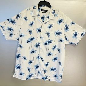 Mens 3XL Hawaiian Shirt White With Blue Palm Trees Direction Short Sleeve